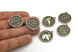 Silver Zodiac Signs, Zodiac Signs With 1 Loop, Antique Silver Plated Brass Zodiac, Horoscope Charms, Astrology Zodiac Charms (27.5x24x2.5mm)