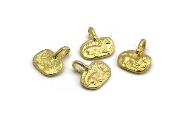 Brass Horse Charm, 4 Raw Brass Horse Charms With 1 Loop, Pendants, Jewelry Findings (14x16mm) N2133