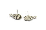 Silver Drop Earring, 4 Antique Silver Plated Brass Drop Earrings With 1 Loop - Pad Size 6x8mm (18x11mm) N2125