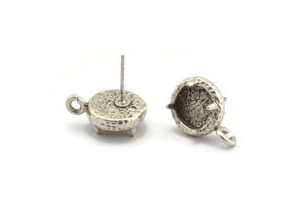 Gümüş Pençe Küpe, 2 Antik Gümüş Kaplama Pirinç 4 Pençe Küpe, 1 Halka - Taş Yerleştirme - Ped Boyutu 8 mm N2127