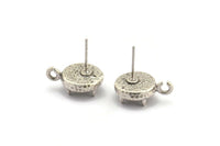 Gümüş Pençe Küpe, 2 Antik Gümüş Kaplama Pirinç 4 Pençe Küpe, 1 Halka - Taş Yerleştirme - Ped Boyutu 8 mm N2127