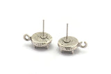 Gümüş Pençe Küpe, 2 Antik Gümüş Kaplama Pirinç 4 Pençe Küpe, 1 Halka - Taş Yerleştirme - Ped Boyutu 8 mm N2127
