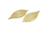 Brass Leaf Charm, 6 Raw Brass Leaf Charms With 1 Loop, Findings (58x25x0.40mm) D1663