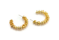 Gold Geometric Earring, 2 Hammered Gold Plated Brass Circle Stud Earrings (38x37x8mm) N2146