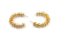 Gold Geometric Earring, 2 Hammered Gold Plated Brass Circle Stud Earrings (38x37x8mm) N2146