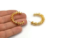 Gold Geometric Earring, 2 Hammered Gold Plated Brass Circle Stud Earrings (38x37x8mm) N2146