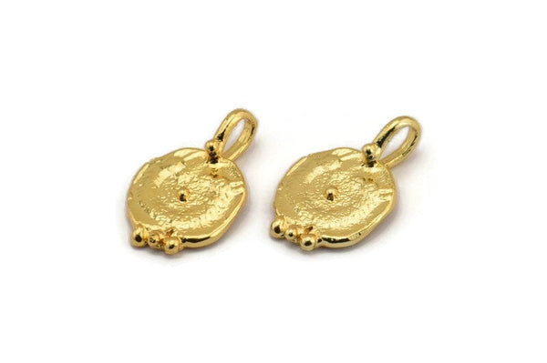 Gold Round Charm, 2 Gold Plated Brass Round Charms With 1 Loop, Pendants, Earring Findings (21x13.5x2mm) N2132