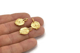 Gold Round Charm, 2 Gold Plated Brass Round Charms With 1 Loop, Pendants, Earring Findings (21x13.5x2mm) N2132
