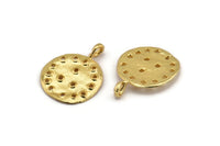 Gold Round Charm, Gold Plated Brass Round Charm With 1 Loop, Pendants, Earring Findings (31x24x1.5mm) N2138