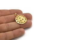 Gold Round Charm, Gold Plated Brass Round Charm With 1 Loop, Pendants, Earring Findings (31x24x1.5mm) N2138