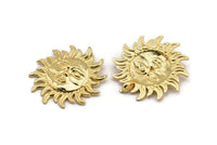 Gold Sun Charm, Gold Plated Brass Sun Shaped Charm With 1 Loop (52x51mm) N2143