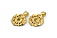 Gold Round Charm, 2 Gold Plated Brass Round Charms With 1 Loop, Pendants, Earring Findings (20x15x2mm) N2129