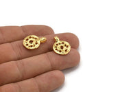 Gold Round Charm, 2 Gold Plated Brass Round Charms With 1 Loop, Pendants, Earring Findings (20x15x2mm) N2129