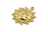 Gold Sun Charm, Gold Plated Brass Sun Shaped Charm With 1 Loop (29x25mm) N2136
