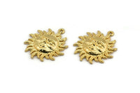 Gold Sun Charm, Gold Plated Brass Sun Shaped Charm With 1 Loop (29x25mm) N2136