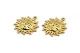 Gold Sun Charm, Gold Plated Brass Sun Shaped Charm With 1 Loop (29x25mm) N2136