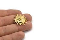 Gold Sun Charm, Gold Plated Brass Sun Shaped Charm With 1 Loop (29x25mm) N2136