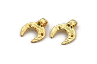 Gold Moon Charm, 2 Gold Plated Brass Crescent Moon Charms With 1 Loop, Pendants, Earring Findings (18x15x1.2mm) N2128