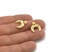Gold Moon Charm, 2 Gold Plated Brass Crescent Moon Charms With 1 Loop, Pendants, Earring Findings (18x15x1.2mm) N2128