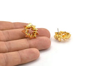 Gold Round Earring, 2 Gold Plated Brass Round Stud Earrings (20x19mm) N2144