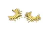 Brass Sunny Pendant, 2 Raw Brass Sunny Ethnic Pendants With 2 Loops, Findings, Charms (26.5x35.5x2.5mm) BS 2055