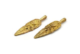 Brass Amazon Leafs, 4 Raw Brass Leaf Charms, Tribal Pendants With 1 Holes (32x9.5mm) N0181