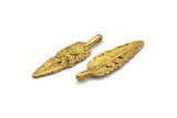 Brass Amazon Leafs, 4 Raw Brass Leaf Charms, Tribal Pendants With 1 Holes (32x9.5mm) N0181