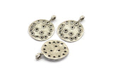 Silver Round Charm, 2 Antique Silver Plated Brass Round Charms With 1 Loop, Pendants, Earring Findings (31x24x1.5mm) N2138
