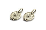 Silver Round Charm, 2 Antique Silver Plated Brass Round Charms With 1 Loop, Pendants, Earring Findings (21x13.5x2mm) N2132