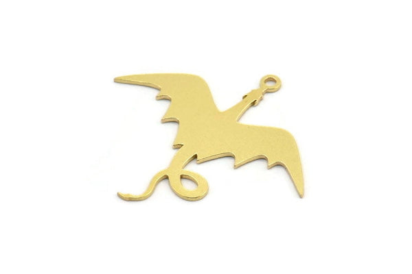 Brass Dragon Charm, 10 Raw Brass Dragon Shaped Charms With 1 Loop, Pendants, Findings (30x34x0.60mm) A4363