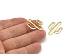 Brass Cactus Charms, 10 Raw Brass Cactus Connectors, Findings (28x20x0.70mm) M03384