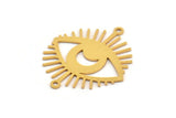 Gold Eye Charm, 4 Gold Plated Brass Crescent Moon Patterned Eye Shaped Charms With 2 Loops, Connectors (30x26x0.60mm) A3491 H0297