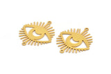 Gold Eye Charm, 4 Gold Plated Brass Crescent Moon Patterned Eye Shaped Charms With 2 Loops, Connectors (30x26x0.60mm) A3491 H0297