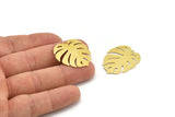 Brass Monstera Charm, 10 Raw Brass Monstera Leaf Charms With 1 Loop, Findings (30x25x0.40mm) F109