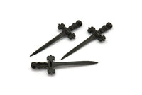 Black Knight&#39;s Sword Pendant, 2 Oxidized Brass Black Sword Charms (44x17mm) N0404 S575
