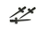 Black Knight&#39;s Sword Pendant, 2 Oxidized Brass Black Sword Charms (44x17mm) N0404 S575