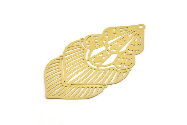 Brass Earring Charm, 2 Raw Brass Ethnic Motif Earring Charms With 5 Holes Pendants, Findings (80x44mm) E524