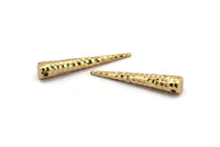 Gold Hammered Spike, 1 Gold Plated Brass Hammered Spike Tribal Pendants (37x6x1mm) N0158 Q0337