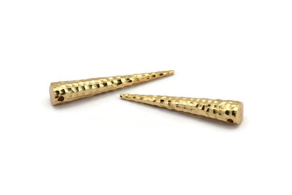 Gold Hammered Spike, 1 Gold Plated Brass Hammered Spike Tribal Pendants (37x6x1mm) N0158 Q0337