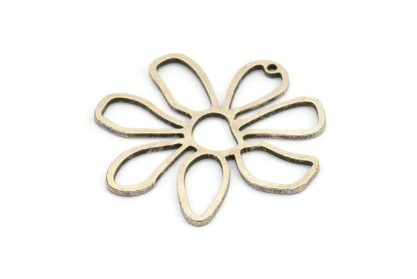 Silver Daisy Charm, 4 Antique Silver Plated Brass Daisy Charms With 1 Hole, Pendants, Earrings (34x1mm) D0638