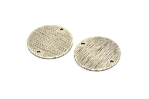 Silver Round Charm, 6 Textured Antique Silver Plated Brass Round Connectors With 2 Holes, Blanks (20x0.70mm) M01369