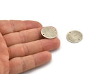 Silver Round Charm, 6 Textured Antique Silver Plated Brass Round Connectors With 2 Holes, Blanks (20x0.70mm) M01369