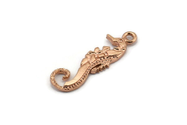Rose Gold Sea Horse Charm, 4 Rose Gold Plated Brass Sea Horse Pendants, Jewelry Supplies, Findings (26.5x7mm) N0409