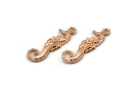 Rose Gold Sea Horse Charm, 4 Rose Gold Plated Brass Sea Horse Pendants, Jewelry Supplies, Findings (26.5x7mm) N0409