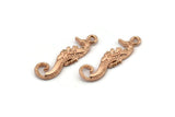 Rose Gold Sea Horse Charm, 4 Rose Gold Plated Brass Sea Horse Pendants, Jewelry Supplies, Findings (26.5x7mm) N0409