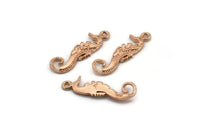 Rose Gold Sea Horse Charm, 4 Rose Gold Plated Brass Sea Horse Pendants, Jewelry Supplies, Findings (26.5x7mm) N0409
