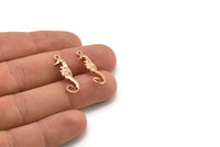 Rose Gold Sea Horse Charm, 4 Rose Gold Plated Brass Sea Horse Pendants, Jewelry Supplies, Findings (26.5x7mm) N0409