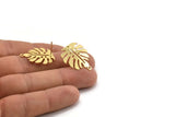 Gold Monstera Earring, 4 Gold Plated Brass Monstera Leaf Stud Earrings With 1 Loop (24x20x0.60mm) D1005 A1287