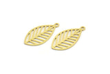 Brass Leaf Charm, 24 Raw Brass Leaf Charms With 1 Loop, Findings (24x12x0.60mm) A4446