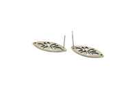 Gümüş Markiz Küpe, 8 Antik Gümüş Kaplama Pirinç Yaprak Desenli Markiz Küpe 1 Delikli (24x10x0,80 mm) A6216 A2812 H0189